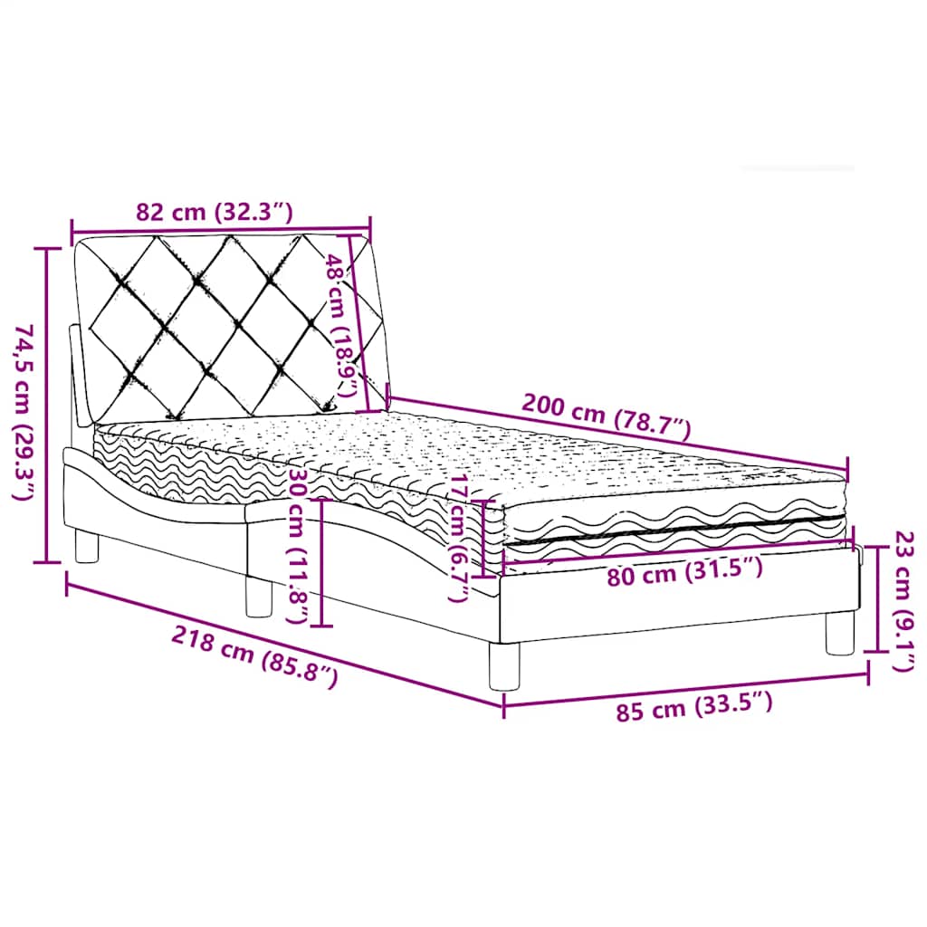 Krevet s madracem krem 80 x 200 cm od tkanine