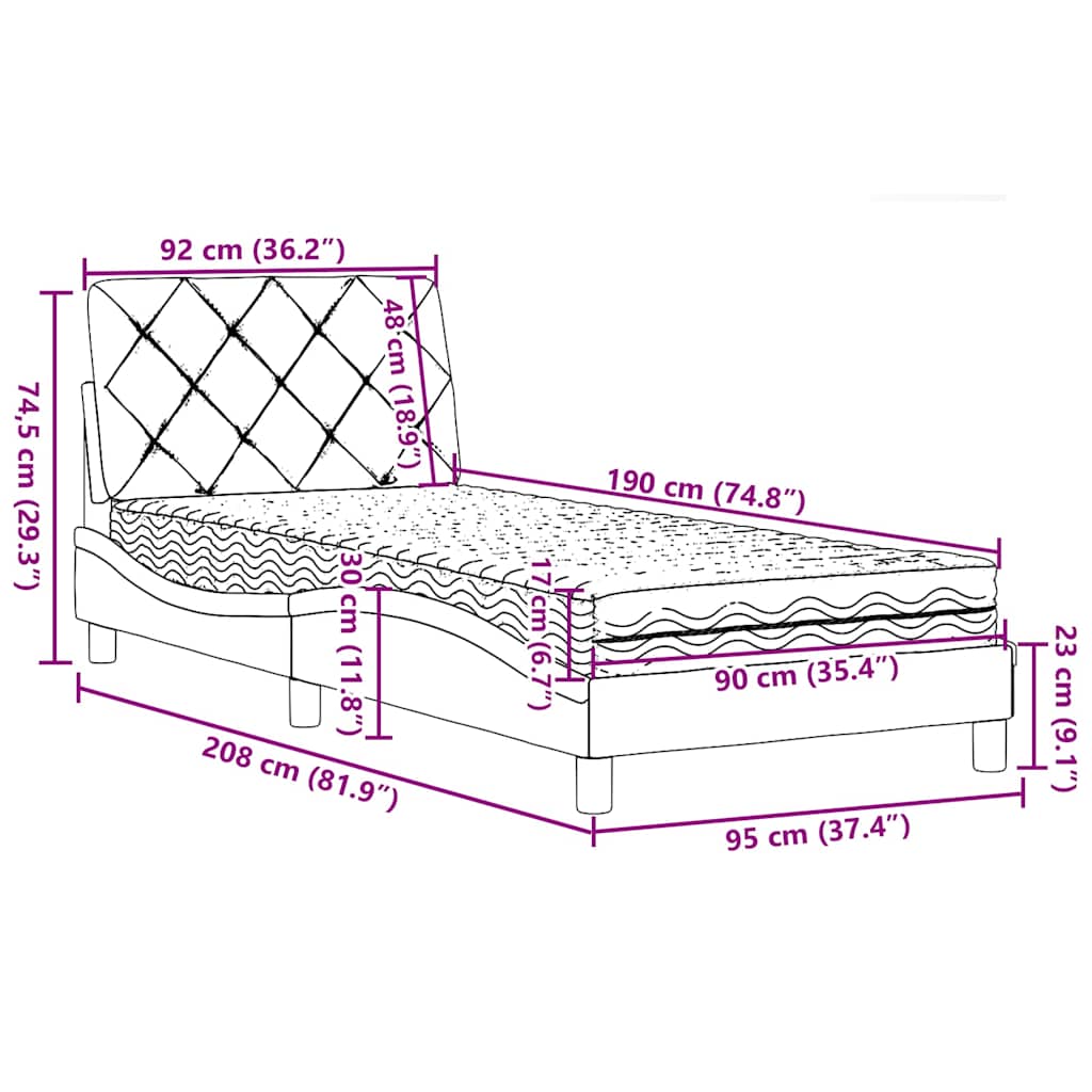 Krevet s madracem crni 90x190 cm od tkanine
