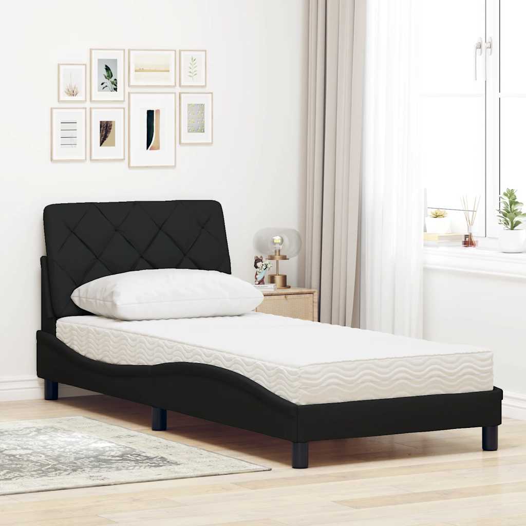 Krevet s madracem crni 90x200 cm od tkanine