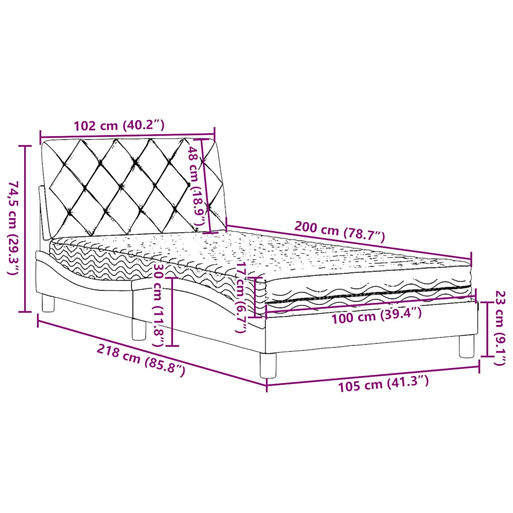 Krevet s madracem tamnosivi 100 x 200 cm od tkanine