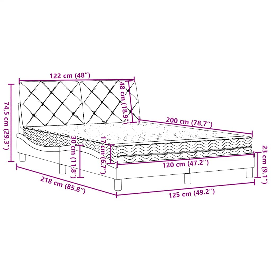 Krevet s madracem crni 120 x 200 cm od tkanine