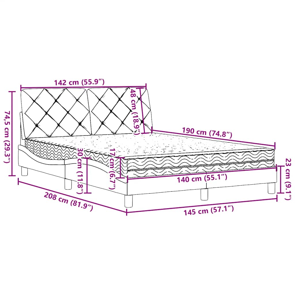 Krevet s madracem plavi 140 x 190 cm od tkanine