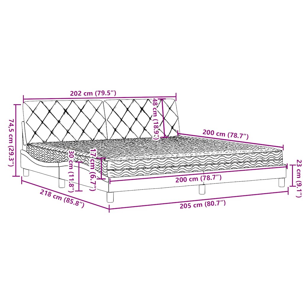 Krevet s madracem plavi 200 x 200 cm od tkanine