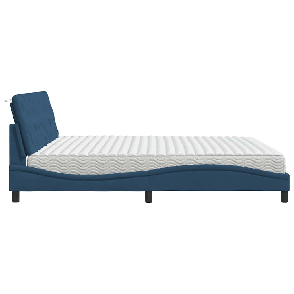 Krevet s madracem plavi 200 x 200 cm od tkanine