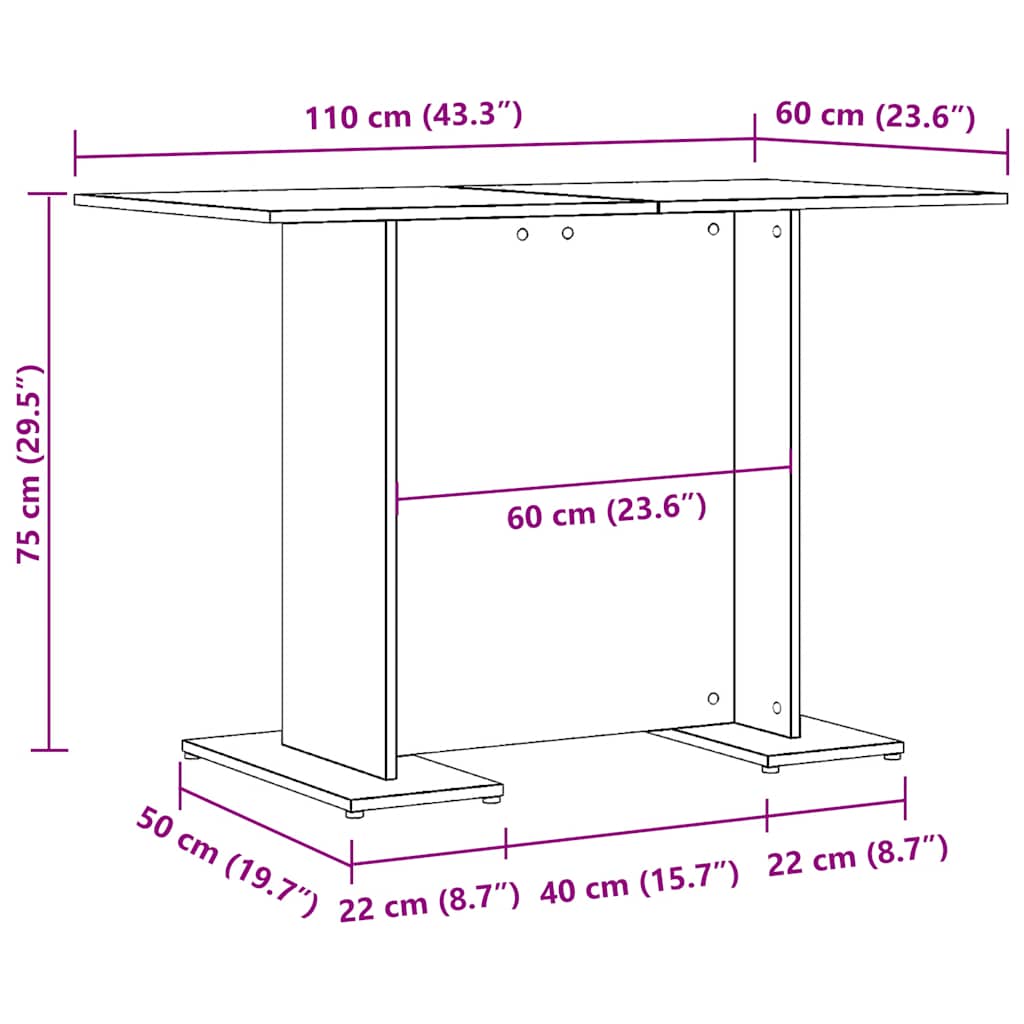 Blagovaonski stol boja hrasta 110x60x75 cm konstruirano drvo