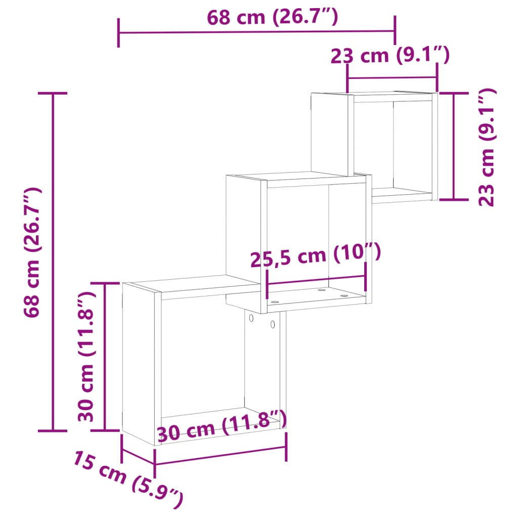 Kockaste zidne police boja drva 68x15x68 cm konstruirano drvo