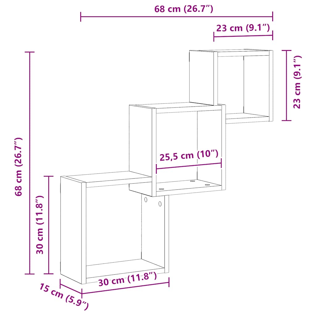 Kockaste zidne police boja hrasta 68x15x68 cm konstruirano drvo