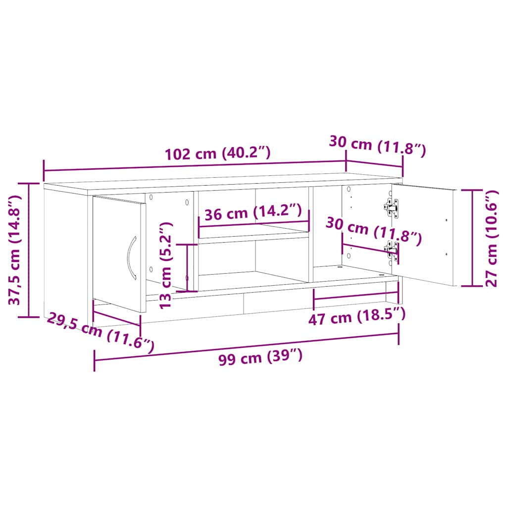 TV ormarić staro drvo 102x30x37,5 cm konstruirano drvo