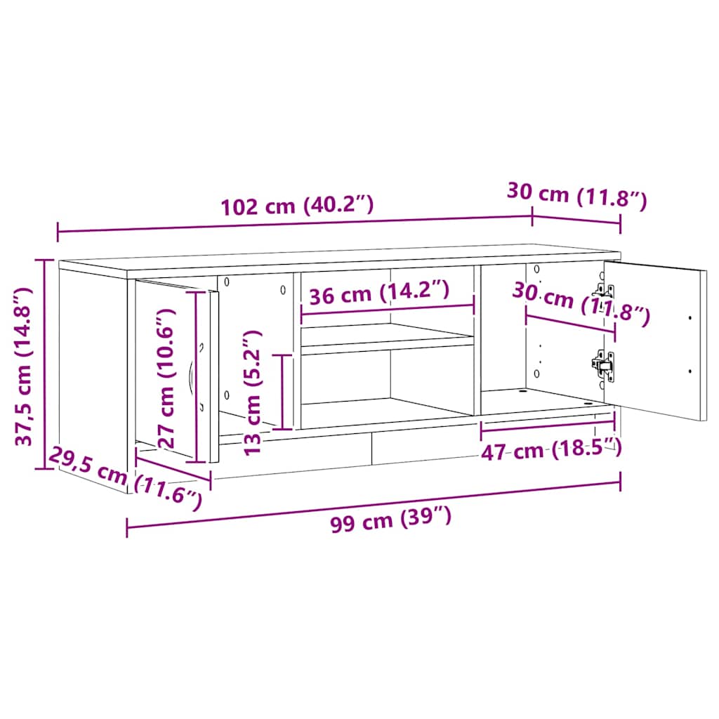 TV ormarić Artisan hrast 102x30x37,5 cm izrađeno drvo