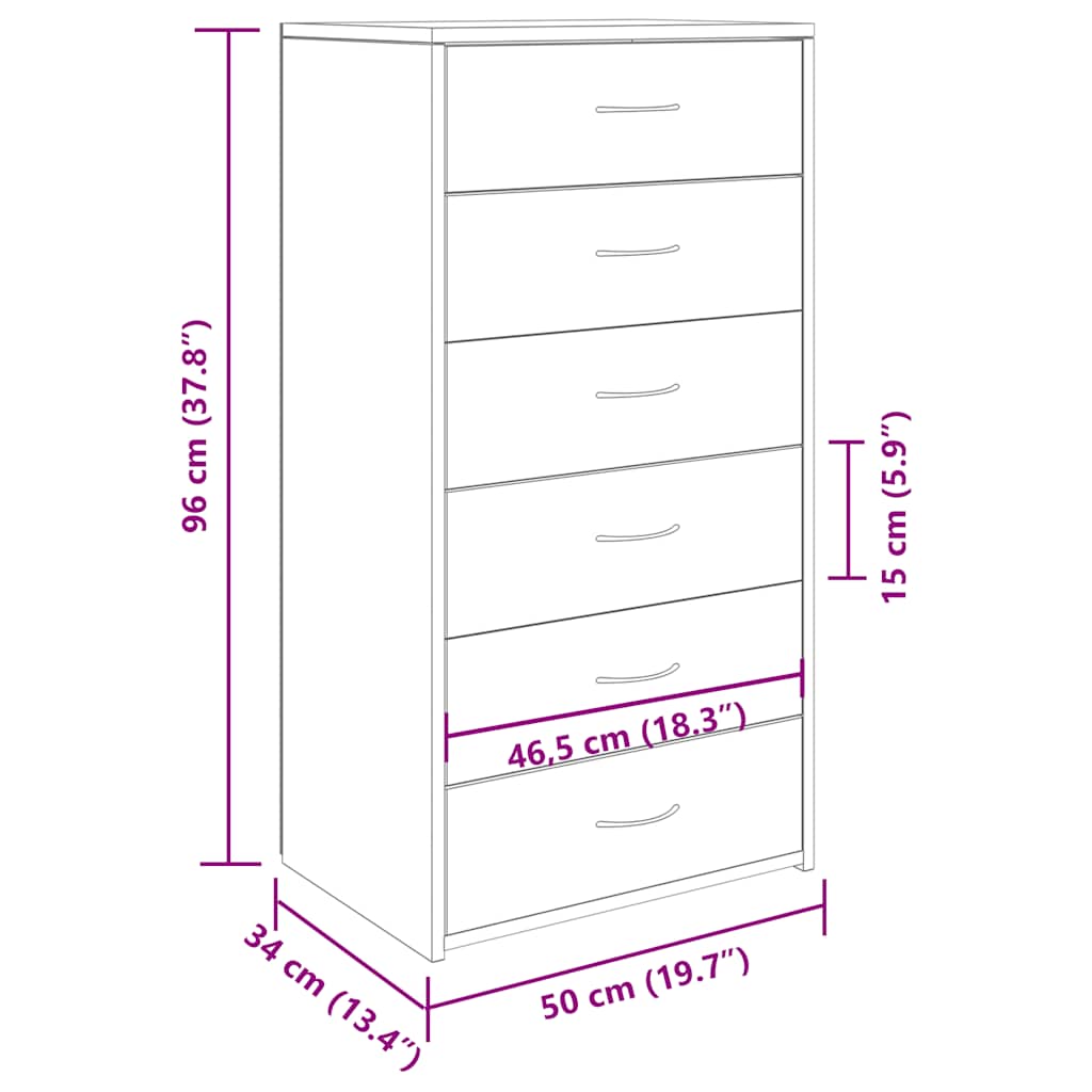 Komoda sa 6 ladica staro drvo 50x34x96 cm konstruirano drvo