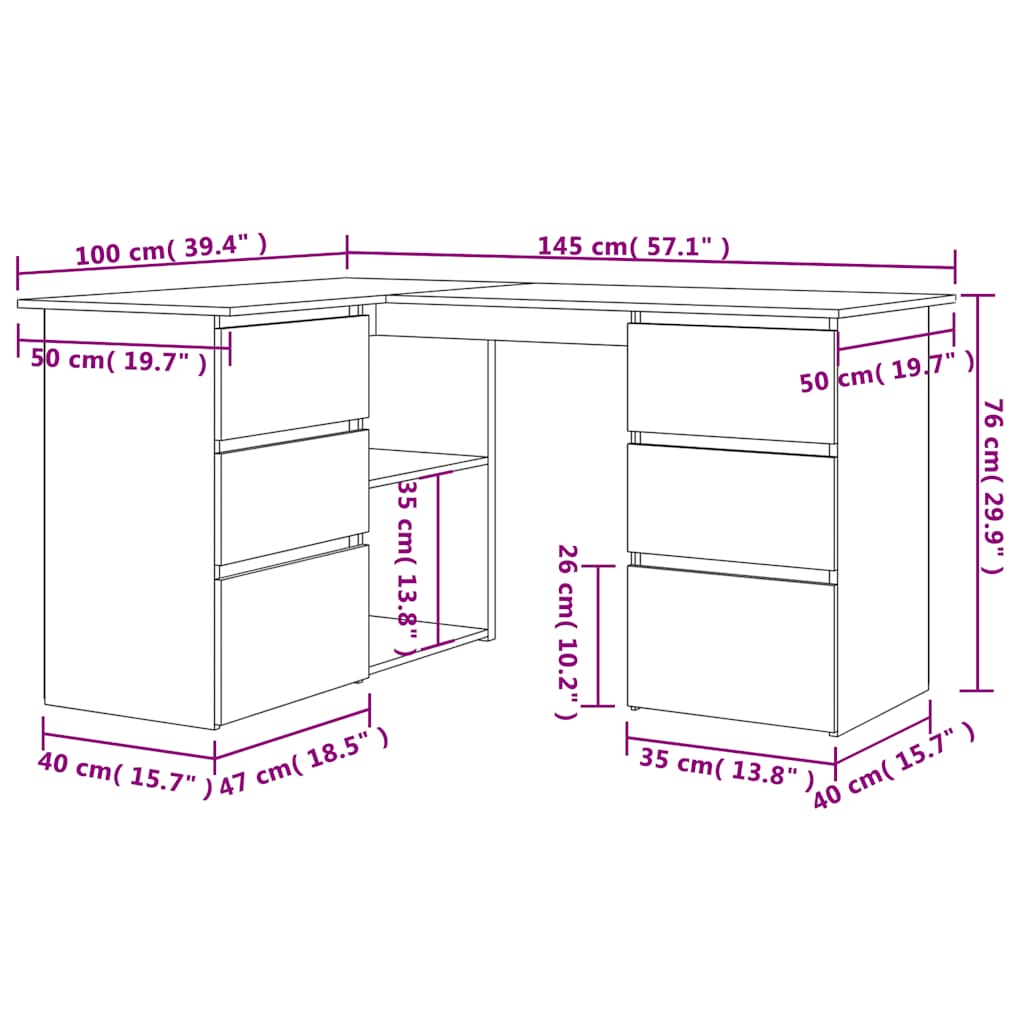 Kutni radni stol staro drvo 145x100x76 cm konstruirano drvo