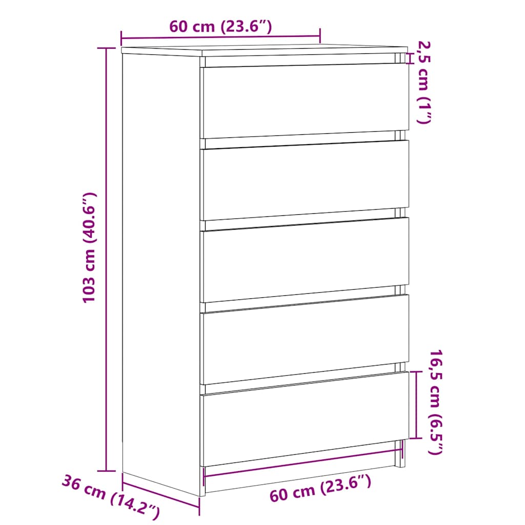 Ladičar boja staro drvo 60 x 36 x 103 cm od konstruiranog drva