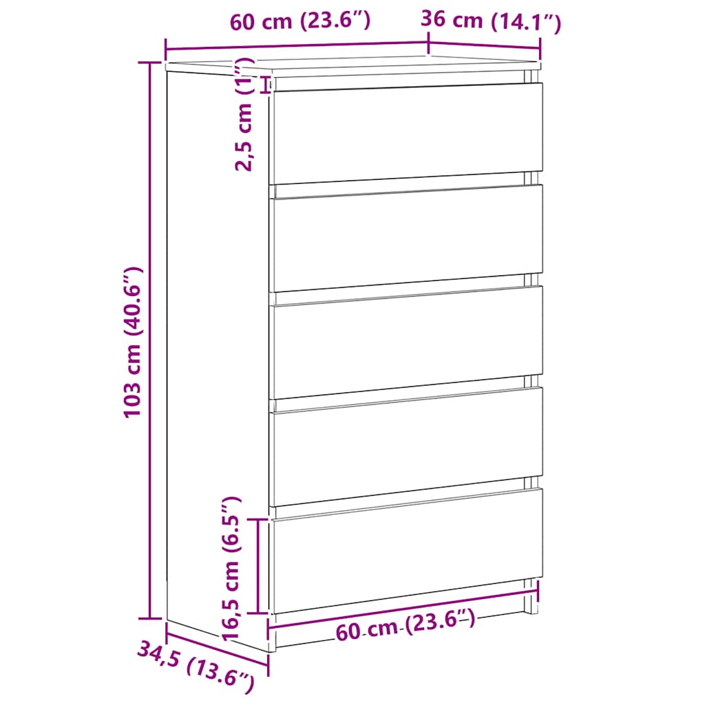 Ladičar boja hrasta artisan 60 x 36 x 103 cm konstruirano drvo