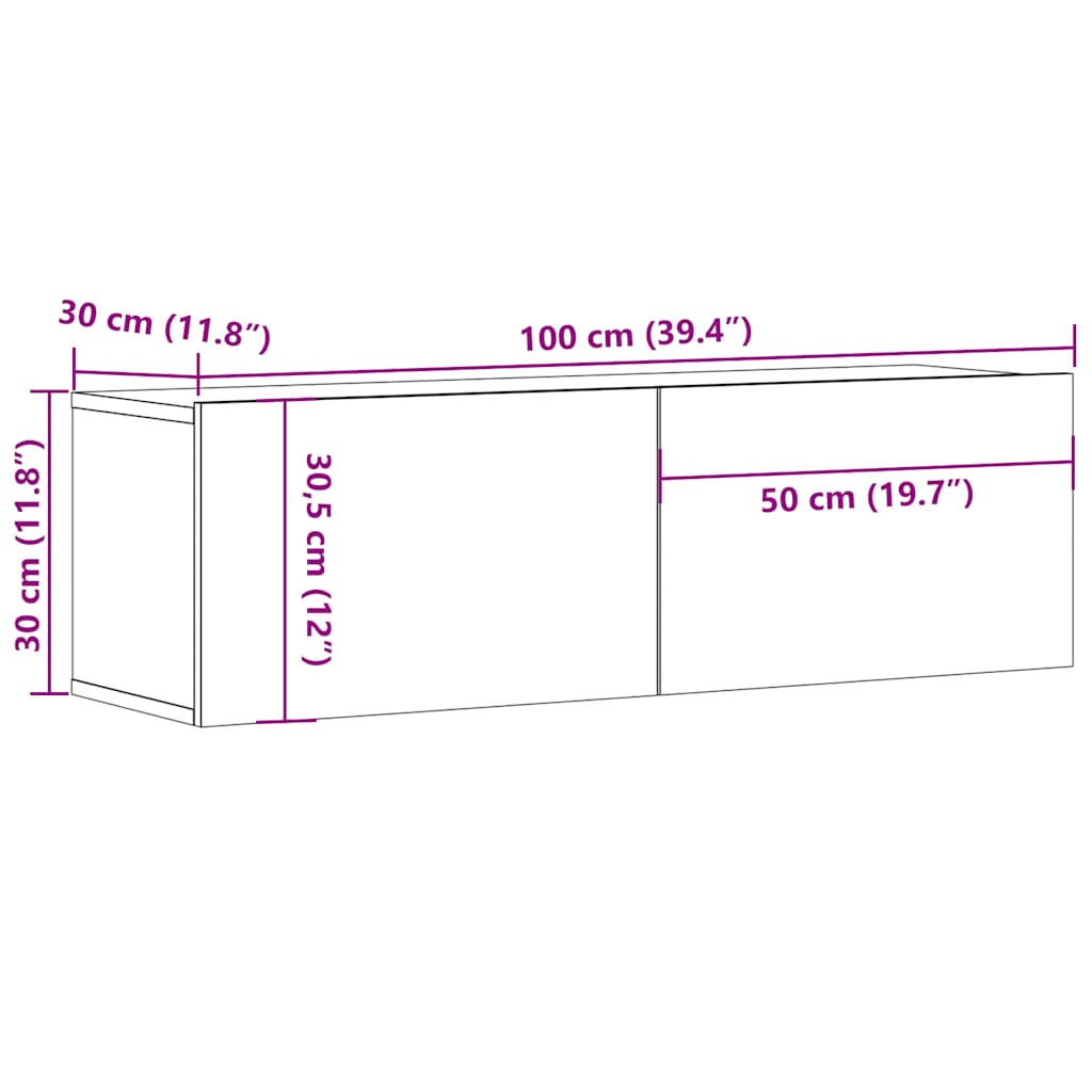 Zidni TV ormarić staro drvo 100x30x30 cm konstruirano drvo