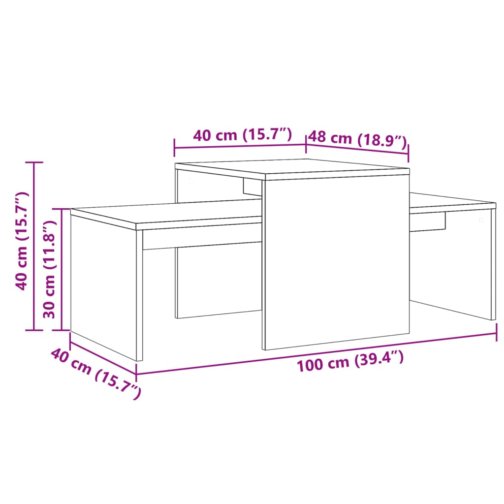 Stolić za kavu boja starog drva 100x48x40 cm konstruirano drvo