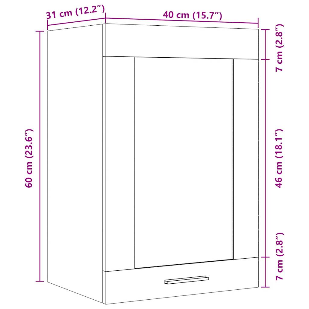 Viseći stakleni ormarić "Lyon" Staro drvo 40x31x60 cm Konstruirano drvo
