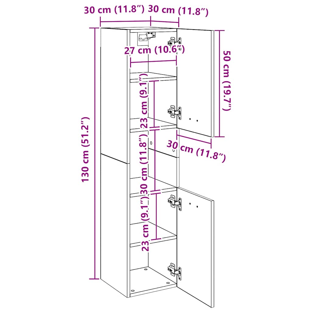 Kupaonski viseći ormarić staro drvo 30x30x130 cm