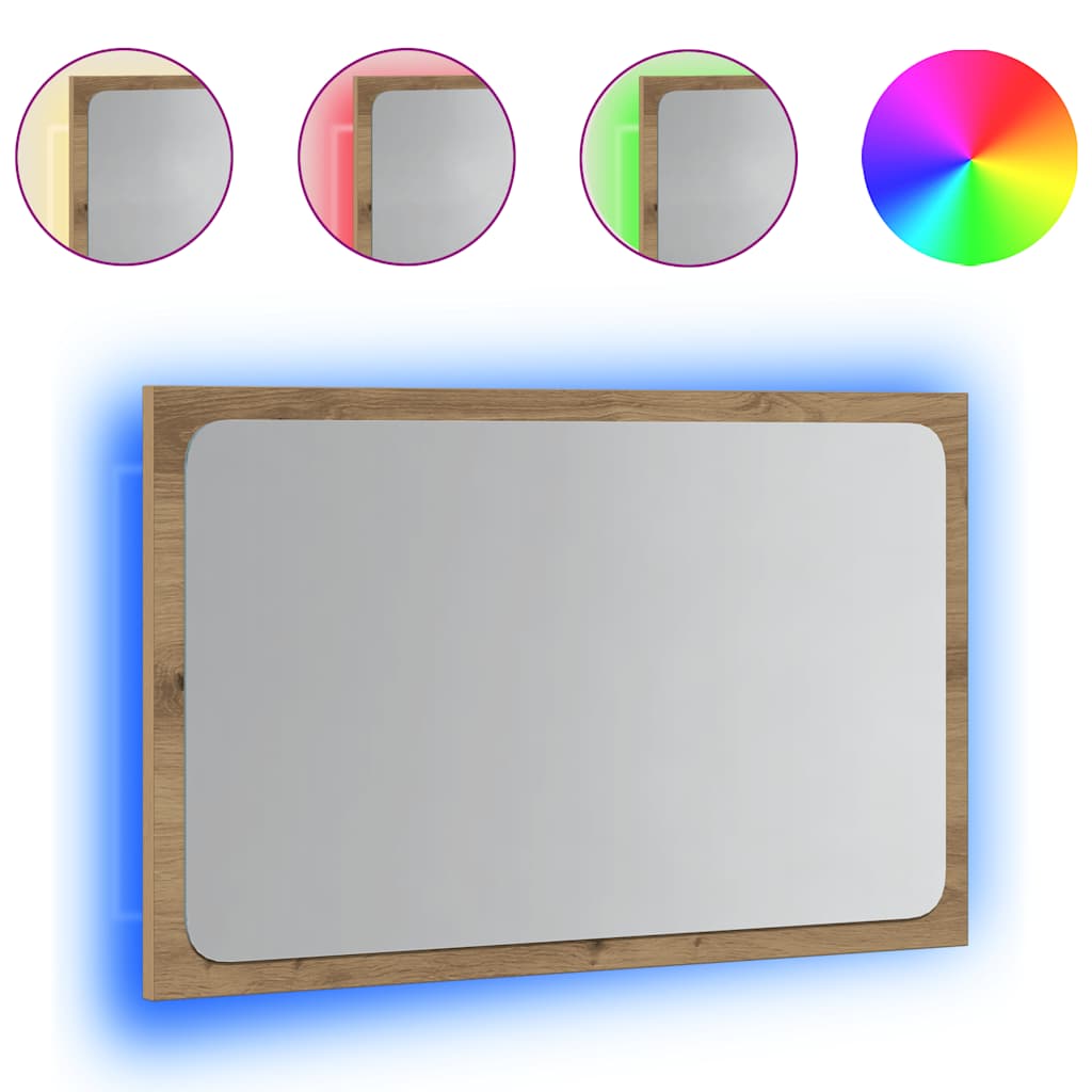 Kupaonsko ogledalo s LED svjetlom boja hrasta 60x8,5x38 cm