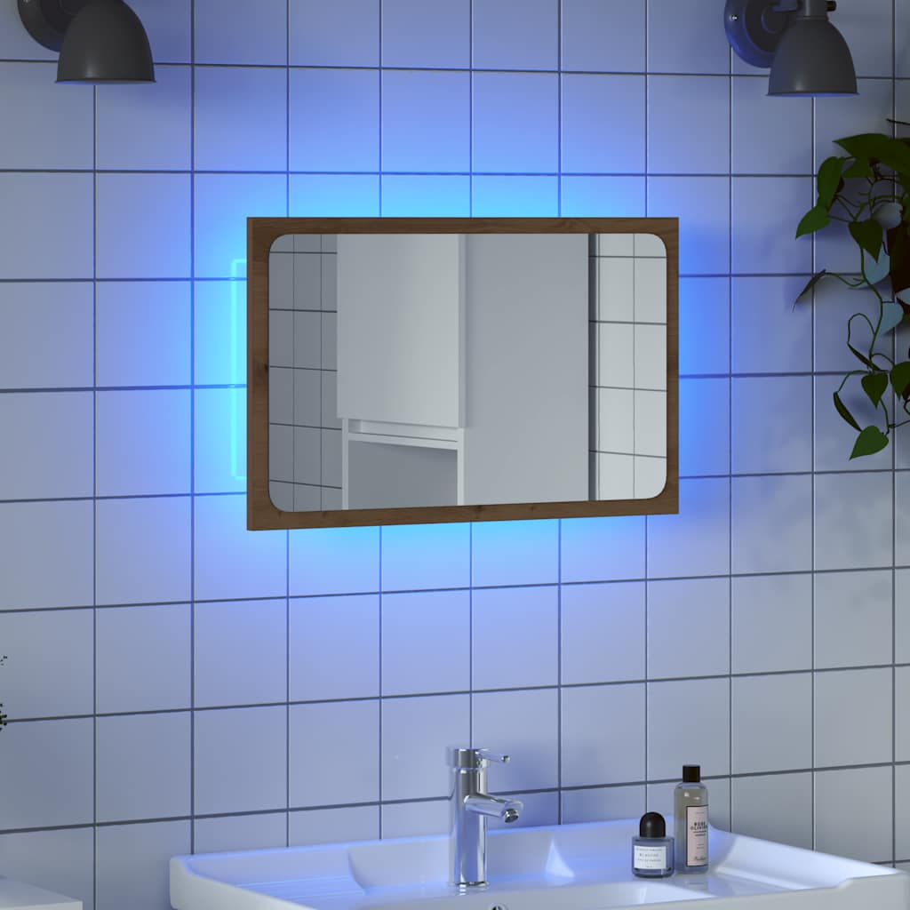 Kupaonsko ogledalo s LED svjetlom boja hrasta 60x8,5x38 cm