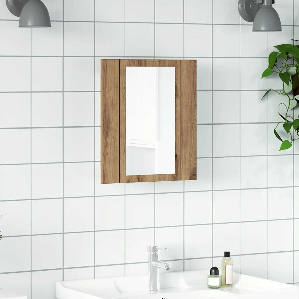 LED kupaonski ormarić s ogledalom boja hrasta 40x12x45cm drveni