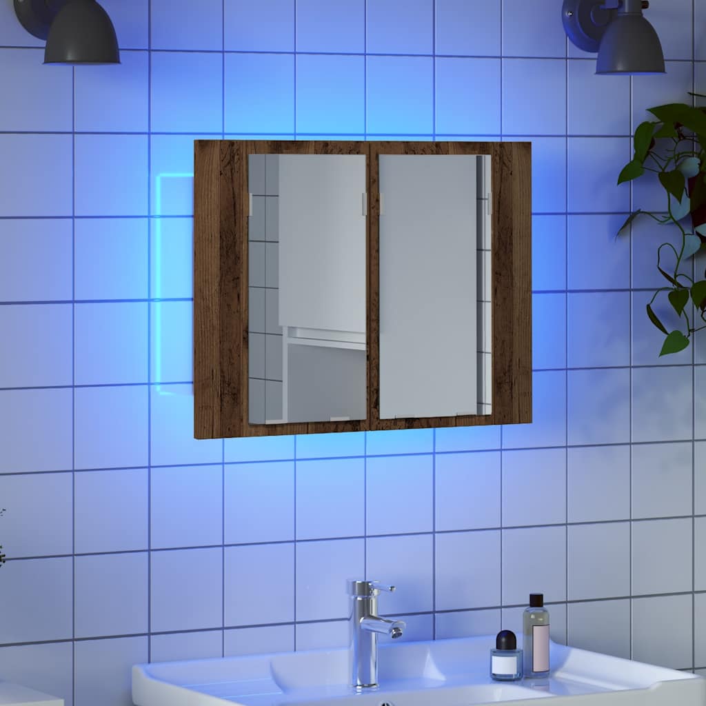 LED ormarić s ogledalom staro drvo 60x12x45cm konstruirano drvo