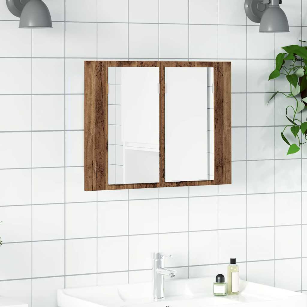 LED ormarić s ogledalom staro drvo 60x12x45cm konstruirano drvo