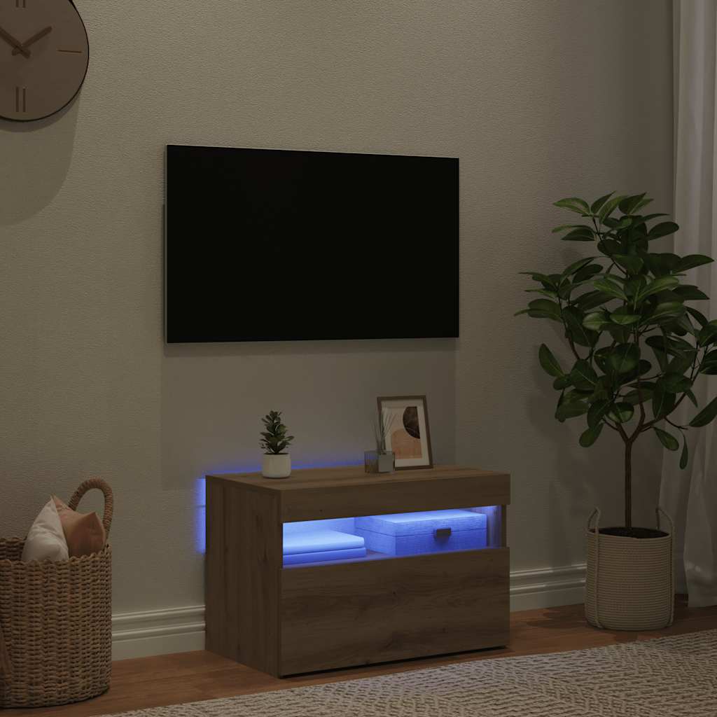 TV ormarić s LED svjetlima Artisan hrast 60x35x40 cm