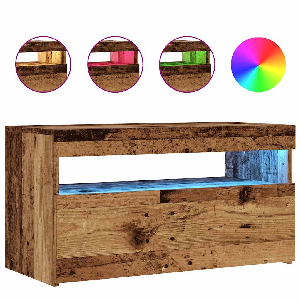 TV ormarić s LED svjetlima staro drvo 75x35x40 cm