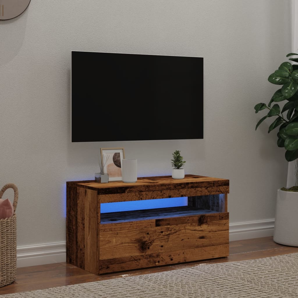 TV ormarić s LED svjetlima staro drvo 75x35x40 cm