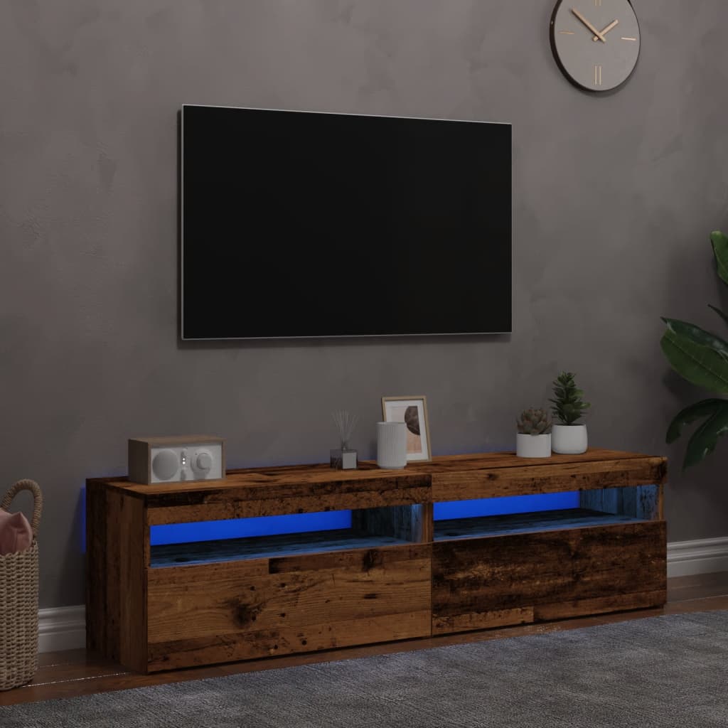 2-dijelni TV ormarić s LED svjetlima od starog drveta