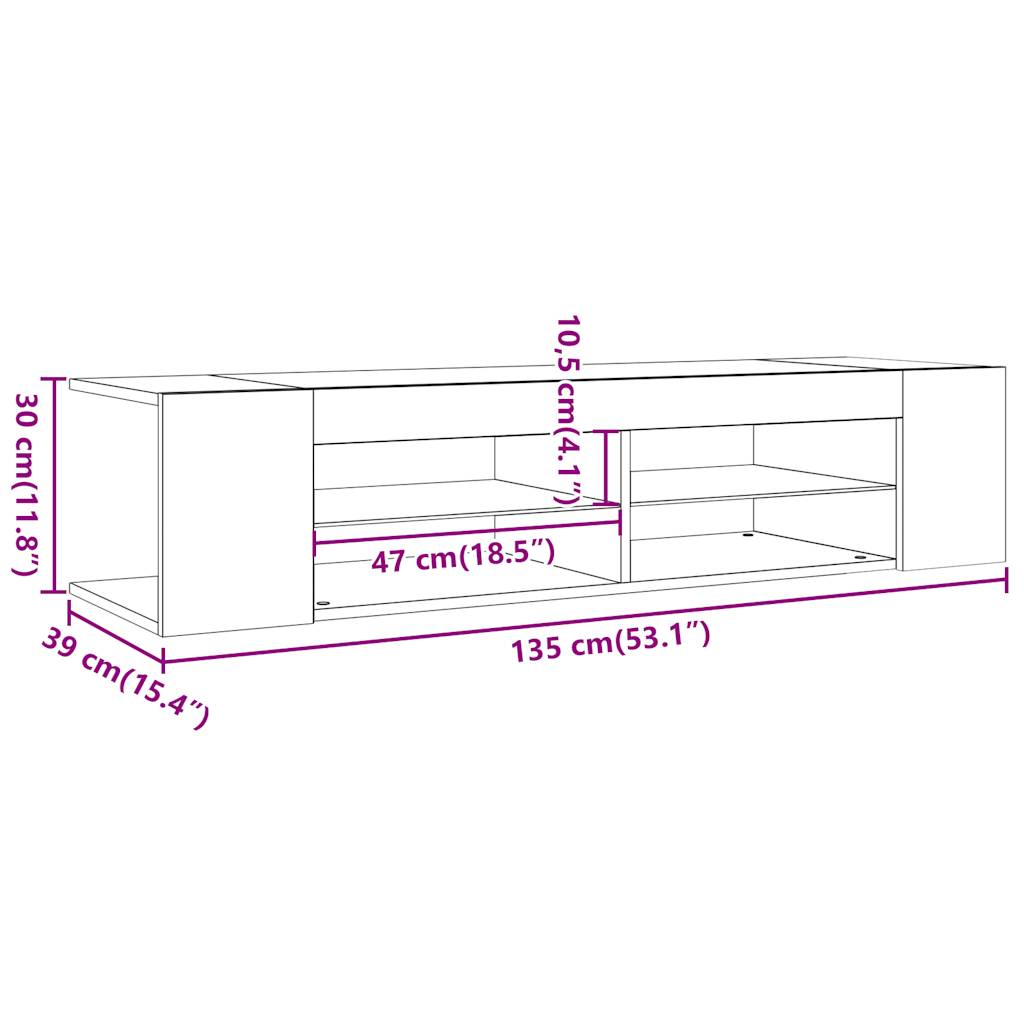 TV ormarić LED boja drva 135x39x30 cm konstruirano drvo