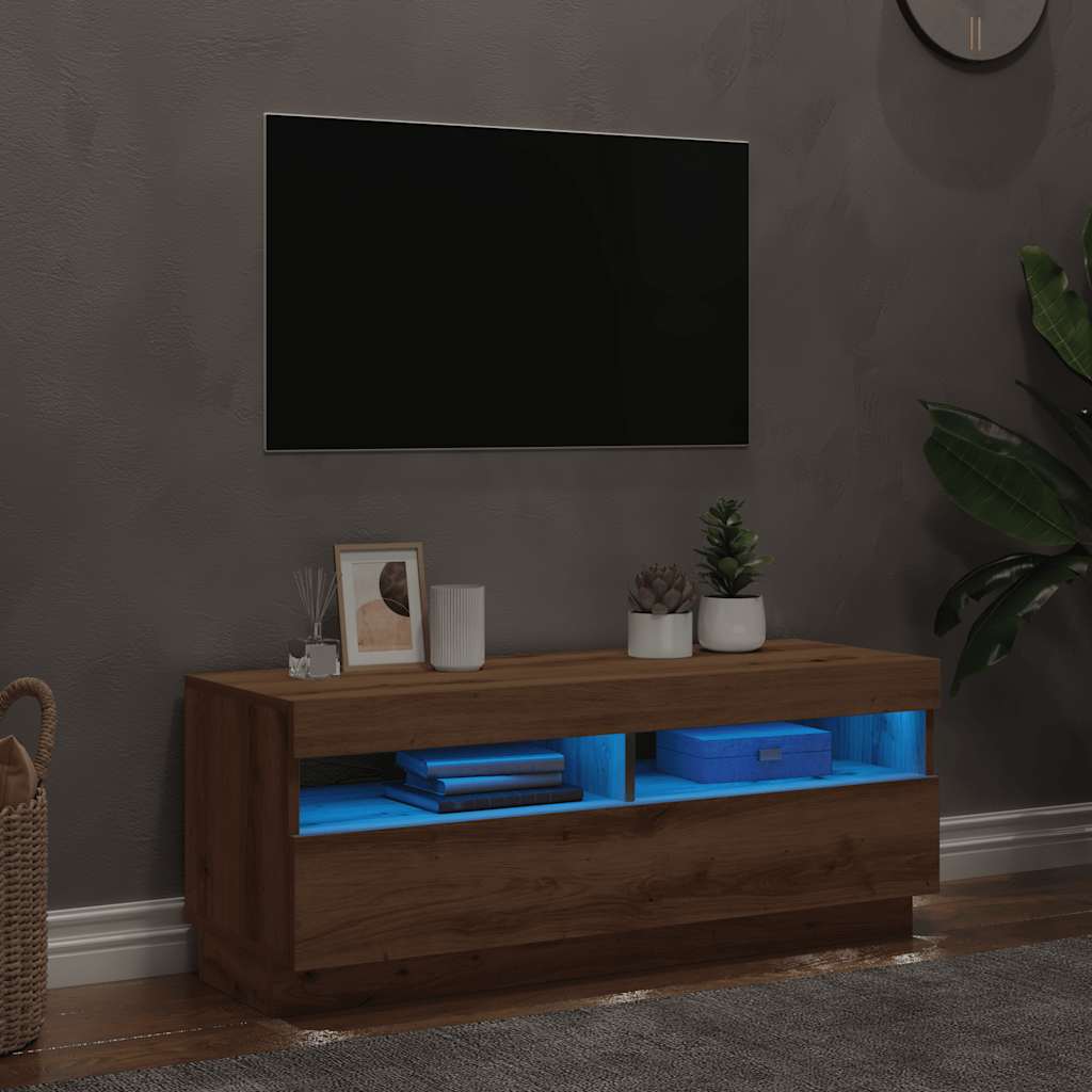 TV ormarić s LED svjetlima umjetnički hrast 100x35x40 cm