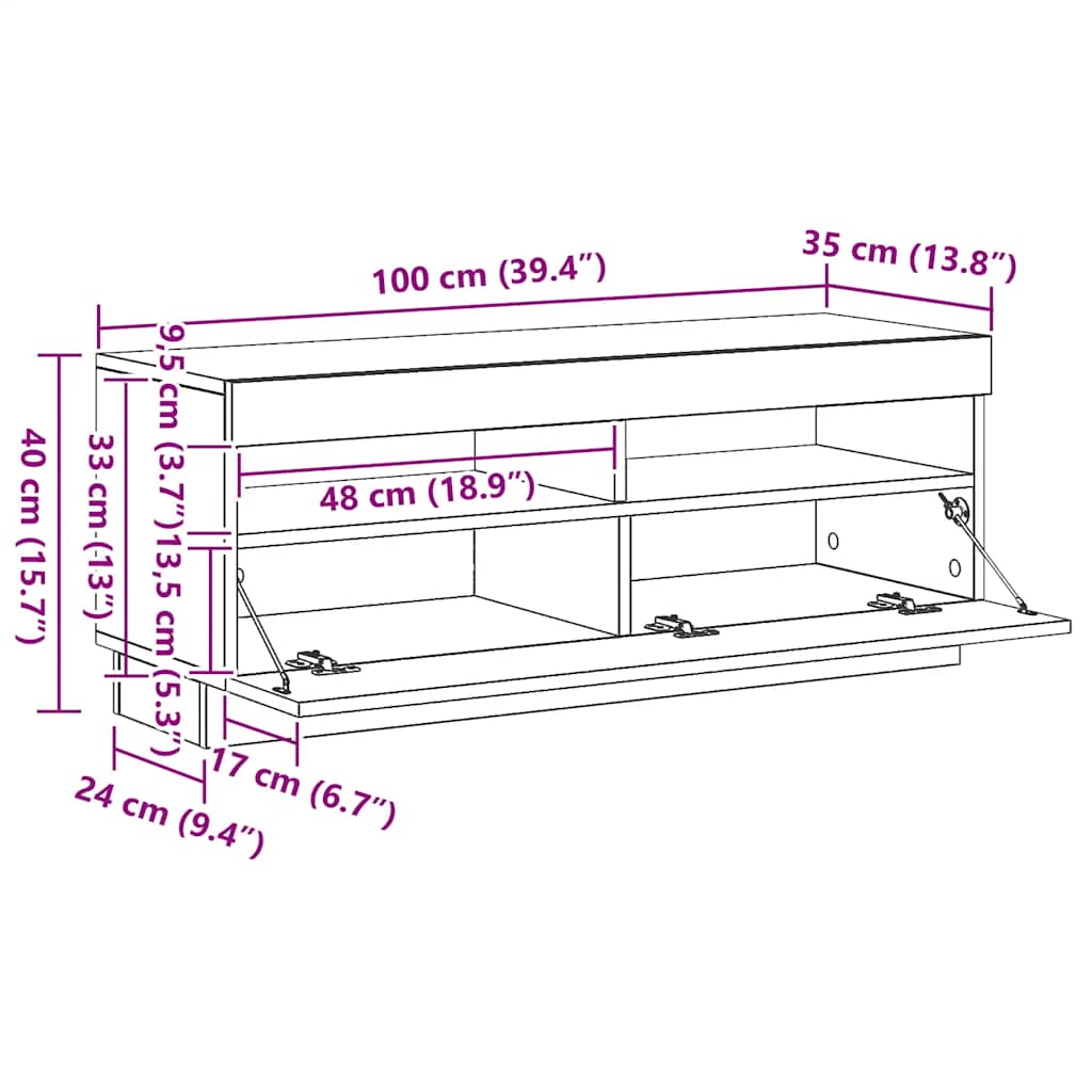 TV ormarić s LED svjetlima umjetnički hrast 100x35x40 cm