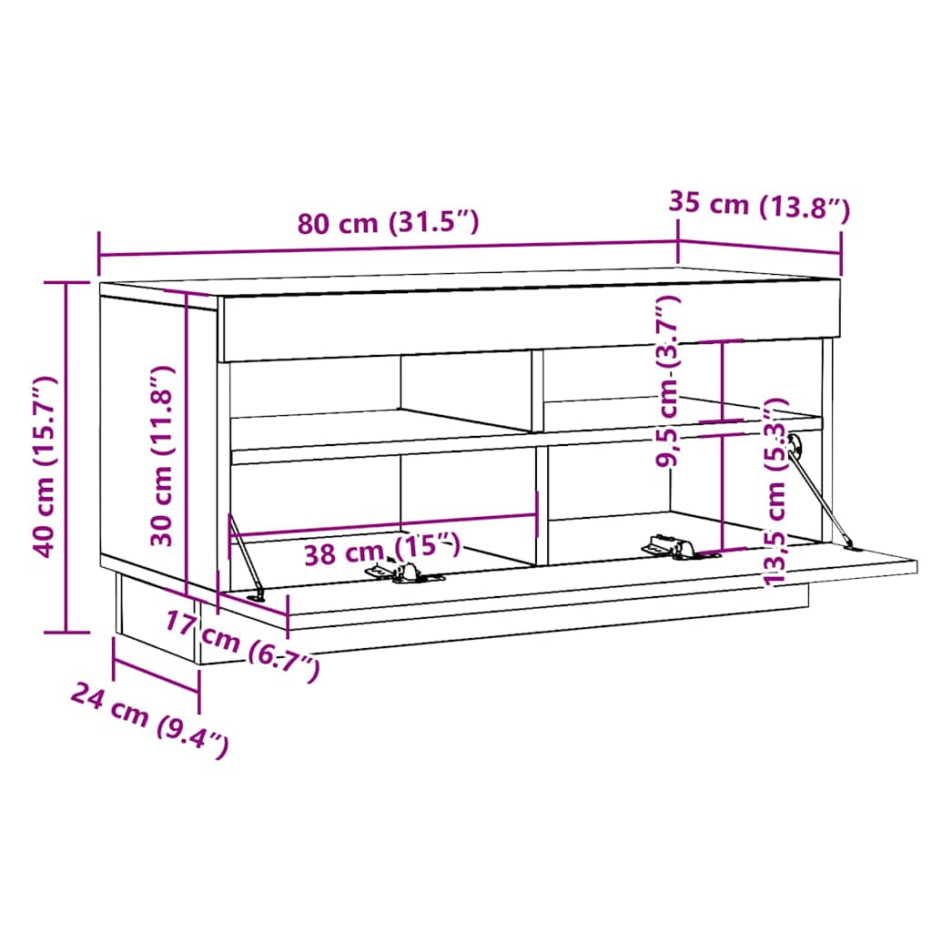 TV ormarić LED boja hrasta artisan 80x35x40cm konstruirano drvo