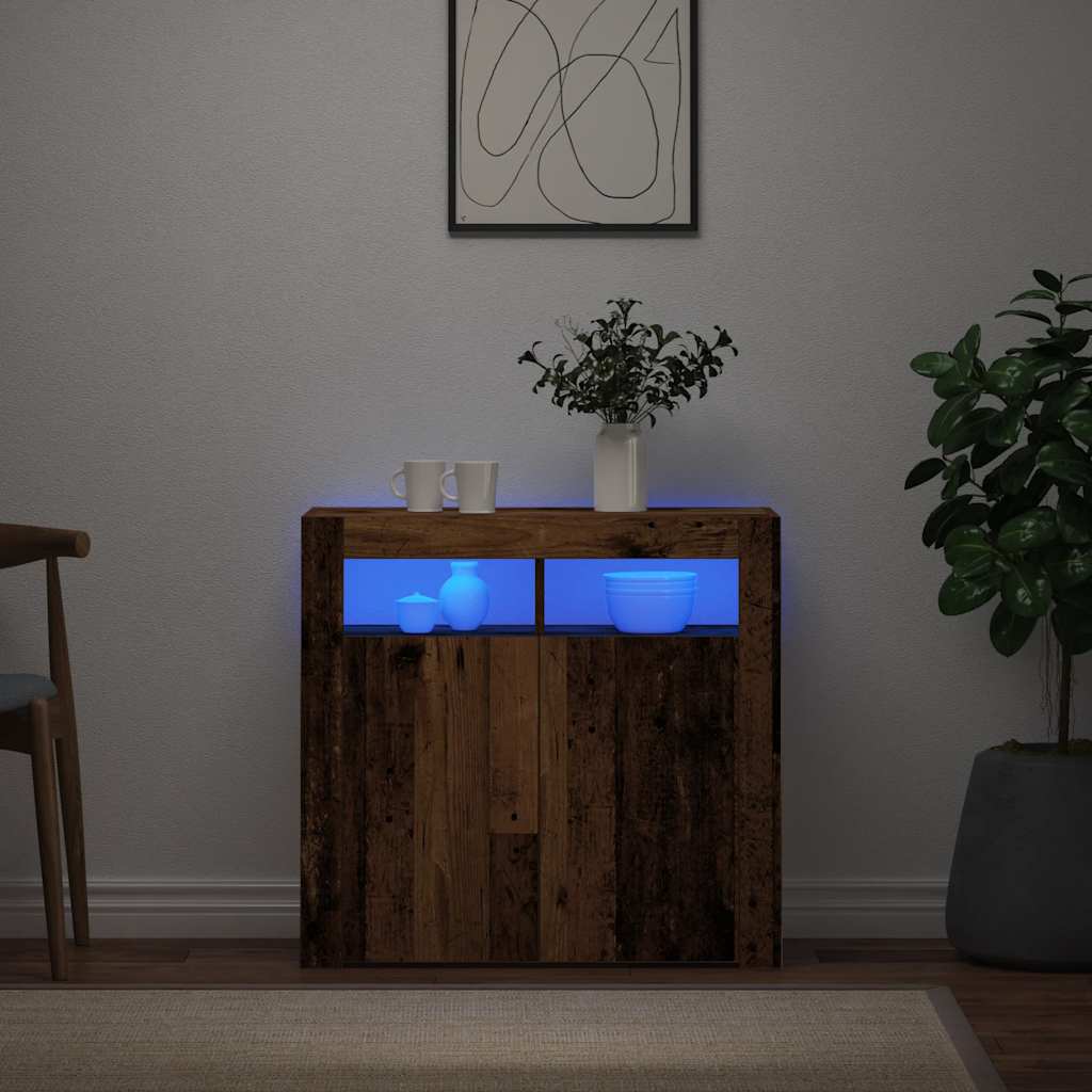 Komoda s LED svjetlima boja drva 80x35x75 cm konstruirano drvo