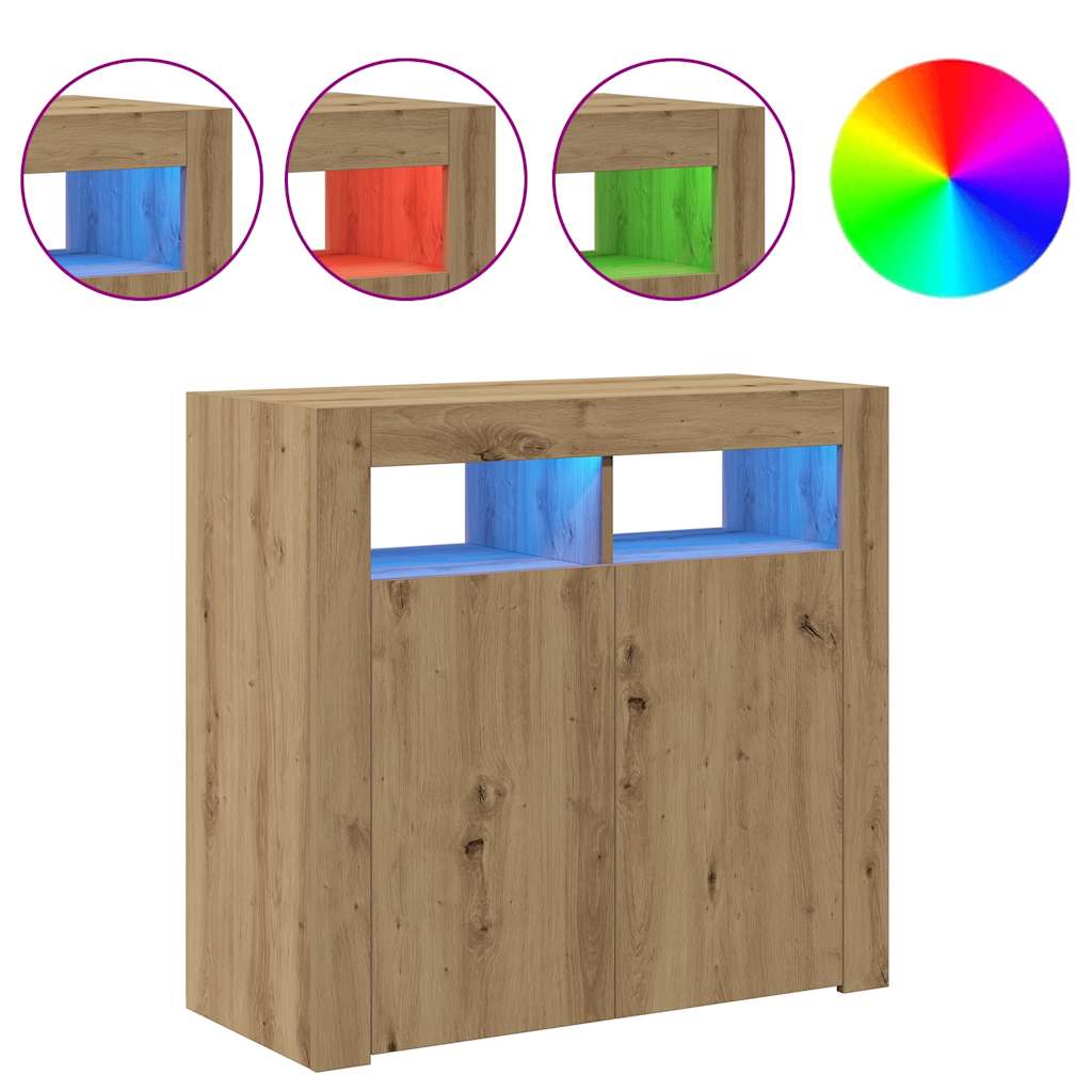 Komoda s LED svjetlima boja hrasta 80x35x75cm konstruirano drvo