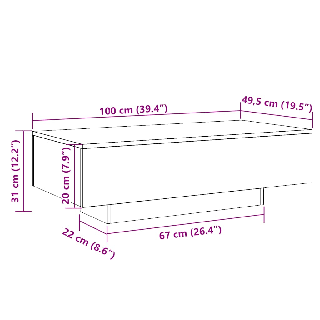 Stolić za kavu boja drva 100 x 49,5 x 31 cm konstruirano drvo