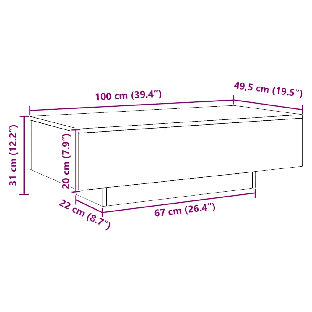 Stolić za kavu boja hrasta 100 x 49,5 x 31 cm konstruirano drvo