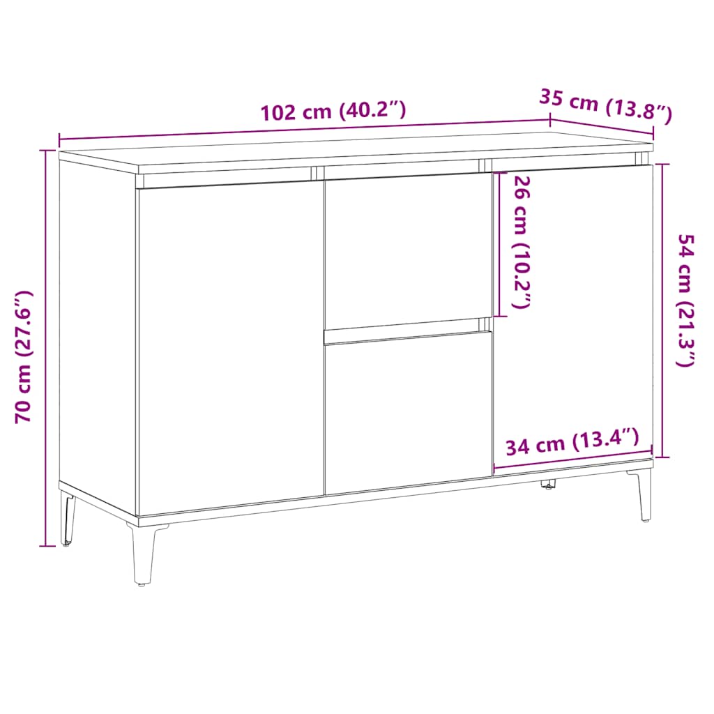 Komoda boja hrasta artisan 102x35x70 cm konstruirano drvo
