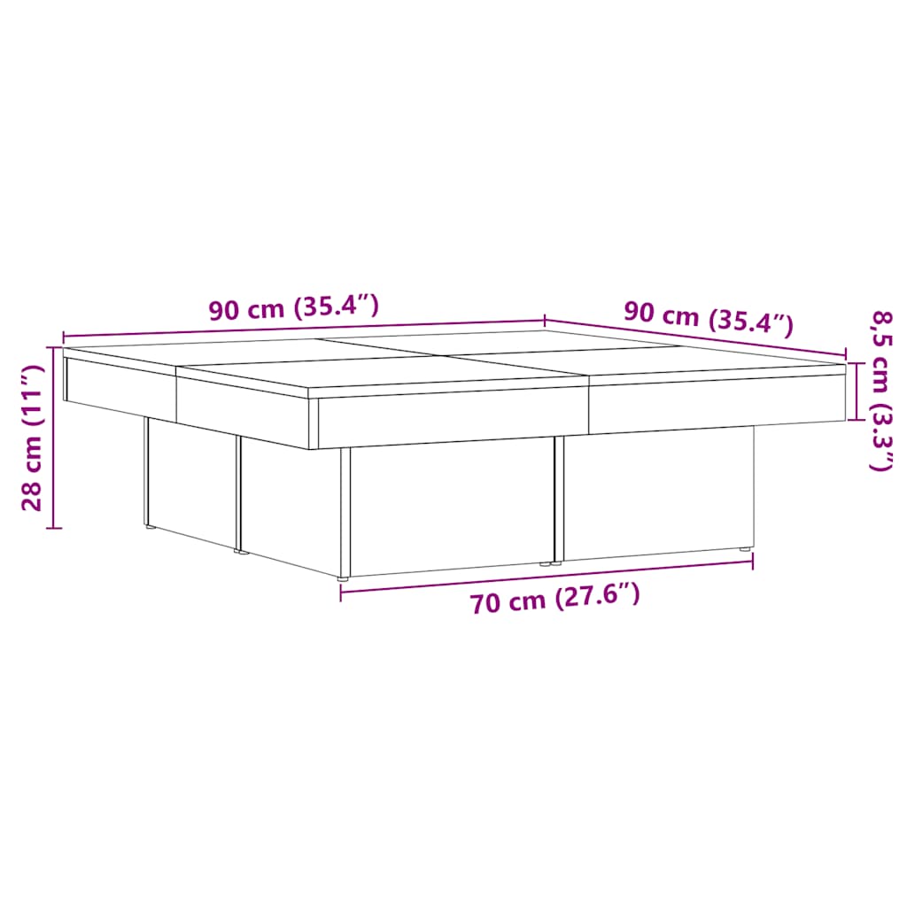 Stol za kavu staro drvo 90 x 90 x 28 cm od konstruiranog drva