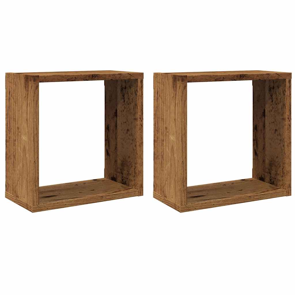 Kockaste zidne police 2 kom boja staro drvo 30x15x30 cm drvene