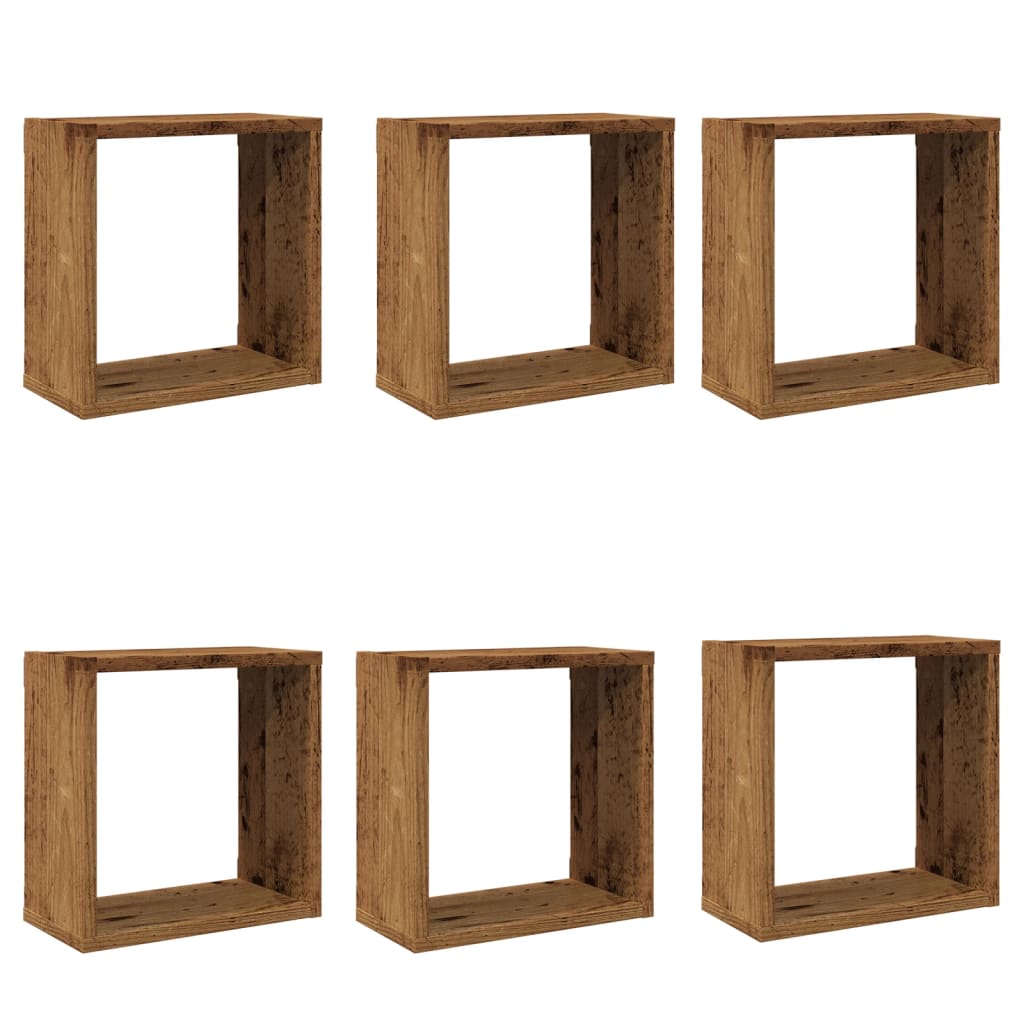 Kockaste zidne police 6 kom boja staro drvo 30x15x30 cm drvene