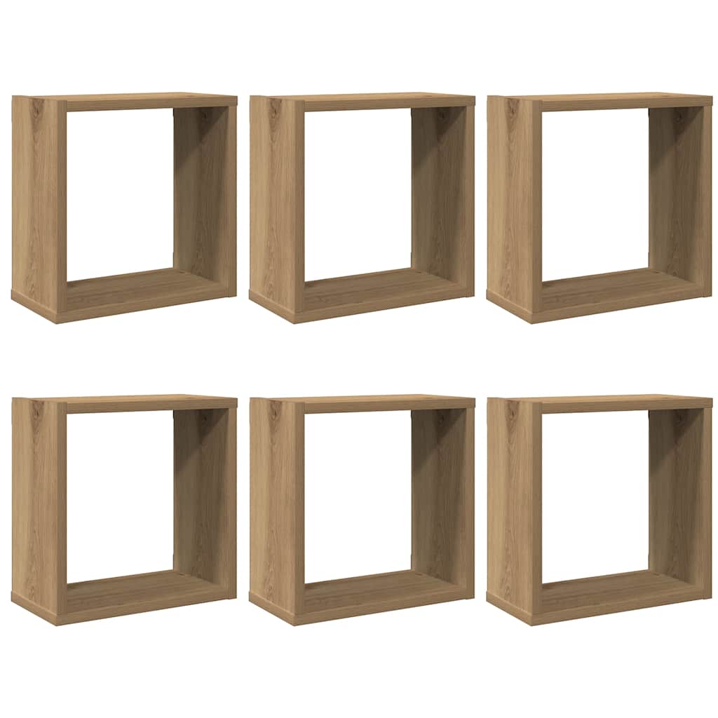 Kockaste zidne police 6 kom boja hrasta 30x15x30 cm drvene