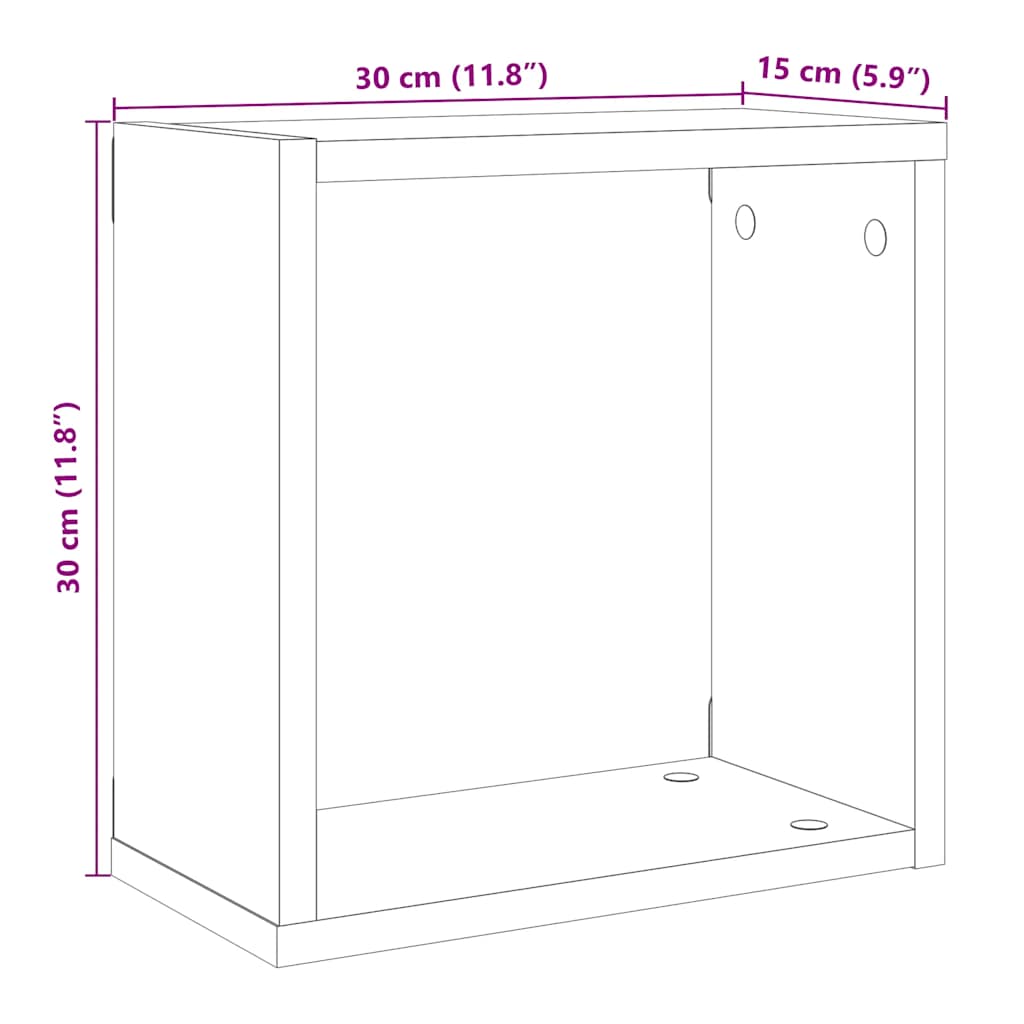 Kockaste zidne police 6 kom boja hrasta 30x15x30 cm drvene