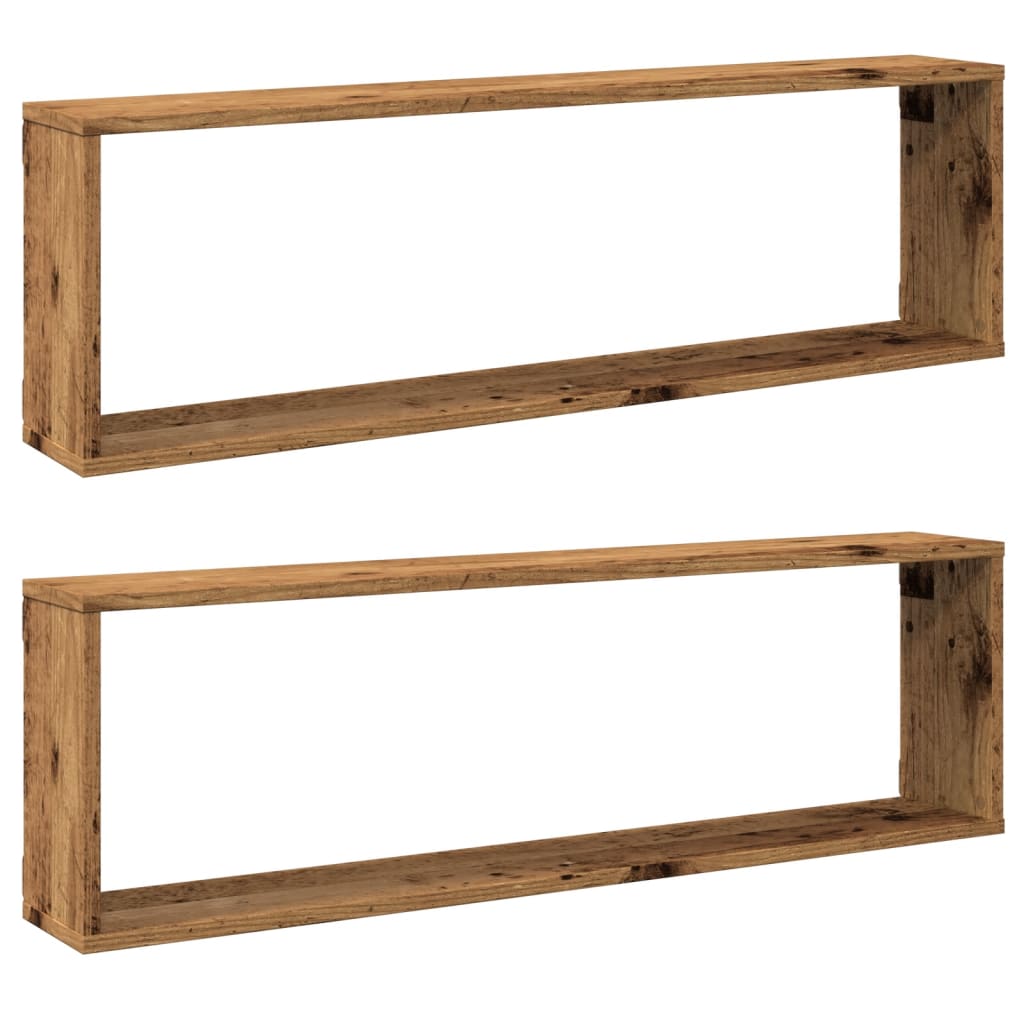 Kockaste zidne police 2 kom boja staro drvo 100x15x30 cm drvene
