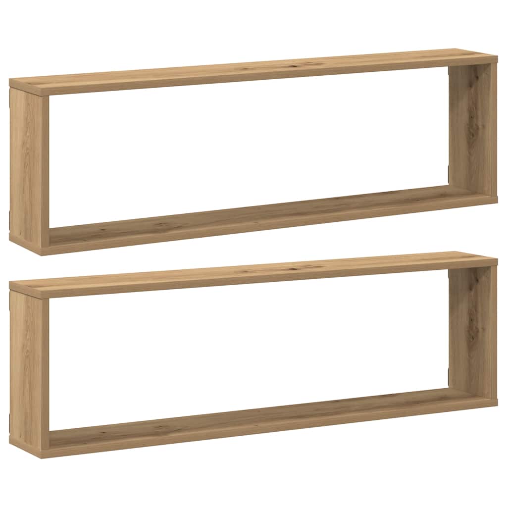Kockaste zidne police 2 kom boja hrasta 100x15x30 cm drvene