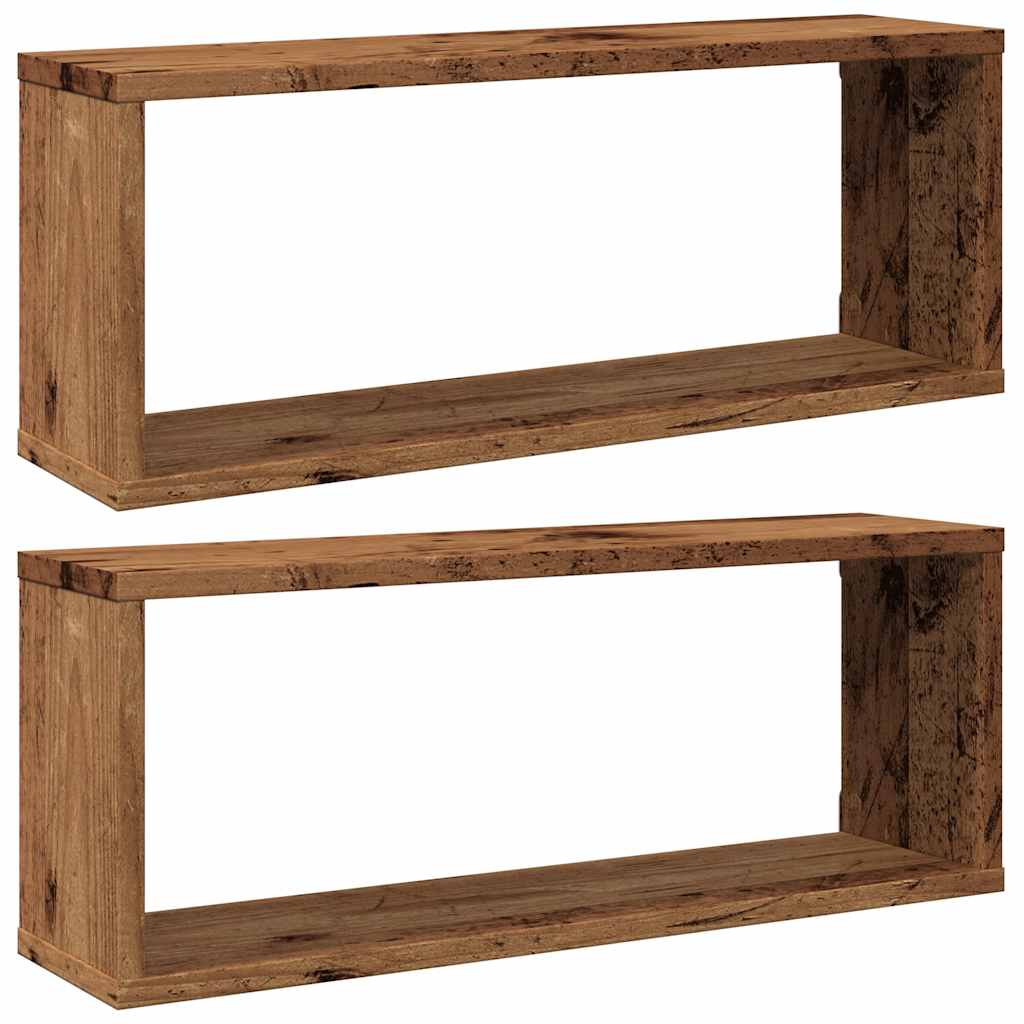 Zidne kockaste police 2 kom Staro drvo 60x15x23 cm