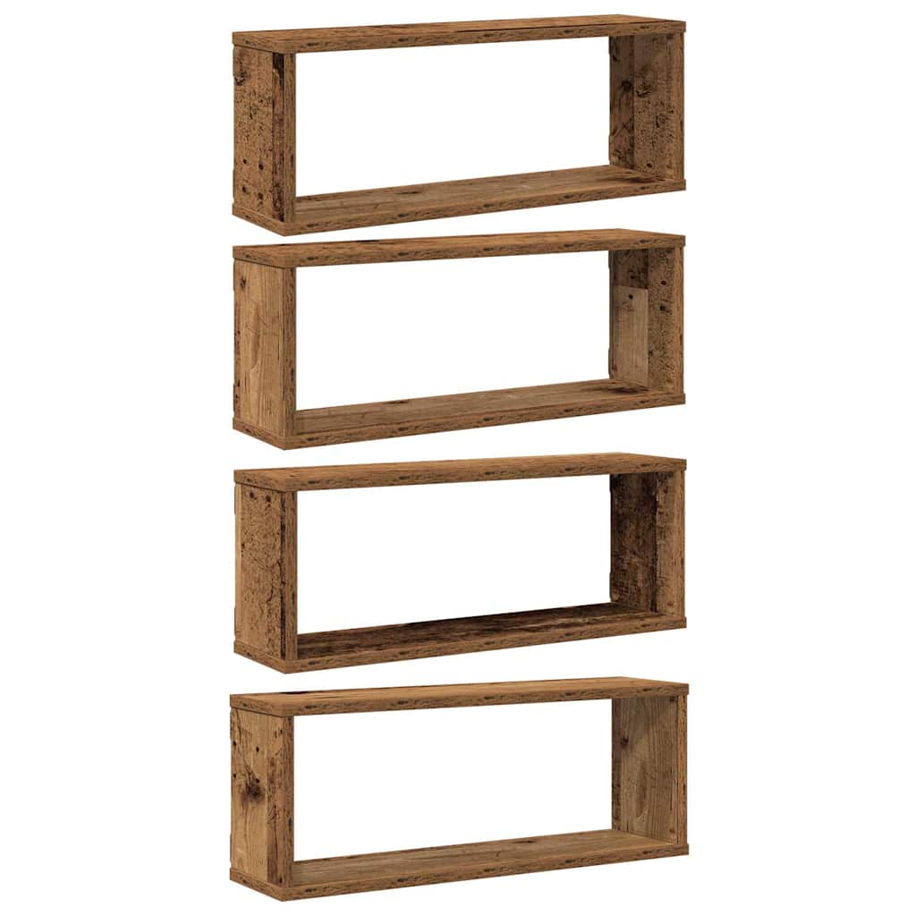 Zidne kockaste police 4 kom Staro drvo 60x15x23 cm
