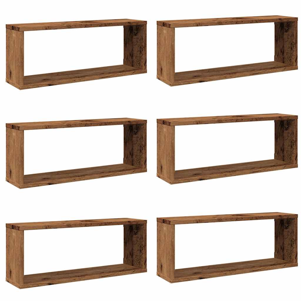 Zidne kockaste police 6 kom Staro drvo 60x15x23 cm