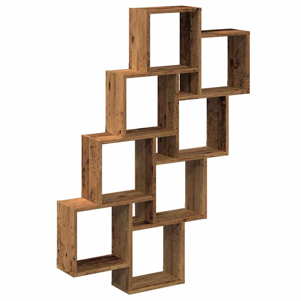Zidna kockasta polica staro drvo 90x15x119,5 cm